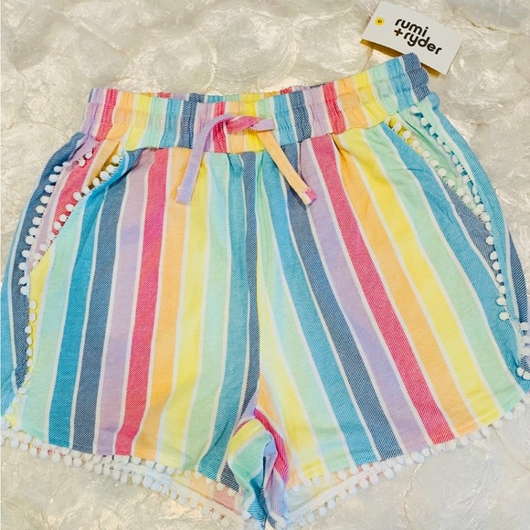 Rumi & Ryder Other - NEVER WORN, size 8-10 Pom Pom Jersey dolphin shorts w vertical rainbow stripes